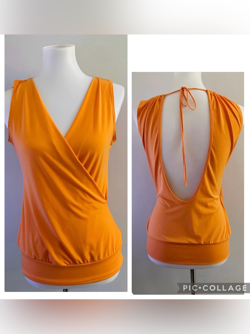 Y2K Orange Open Back Sleeveless Draped  Back-Tie Top Festival Party Bratz Boho